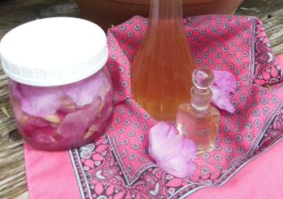 rose petals steeping in water